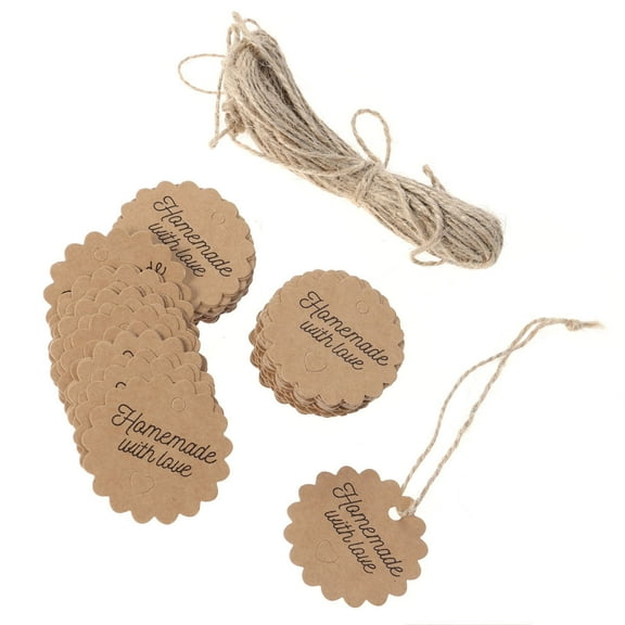 PBPBOX 100Pcs Beige Kraft Paper Tags with for Wedding Favors Packaging and Scrapbooking