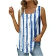 thumbnail image 2 of Summer Saving Wycnly Womens Tank Tops Lightweight Loose Pleated Swing Casual Tunic Vest Tops Summer Fashion Striped Print Square Neck Sleeveless Shirts Blouse Light Blue XL, 2 of 5