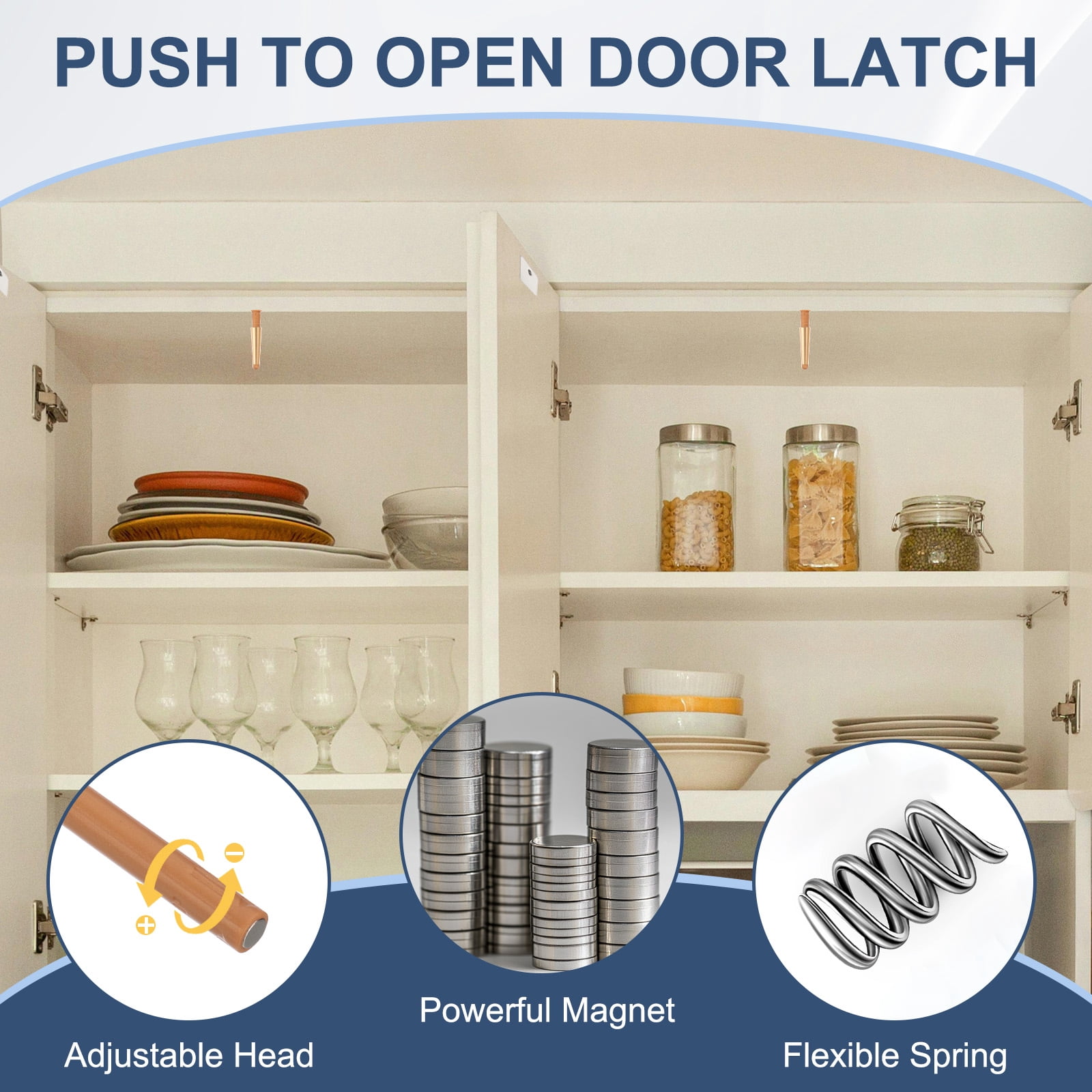 Uxcell Magnetic Push Latch, Double Push to Open Door Latch Hidden Push Touch Latch Closet Tip On Close Golden 8 Pcs