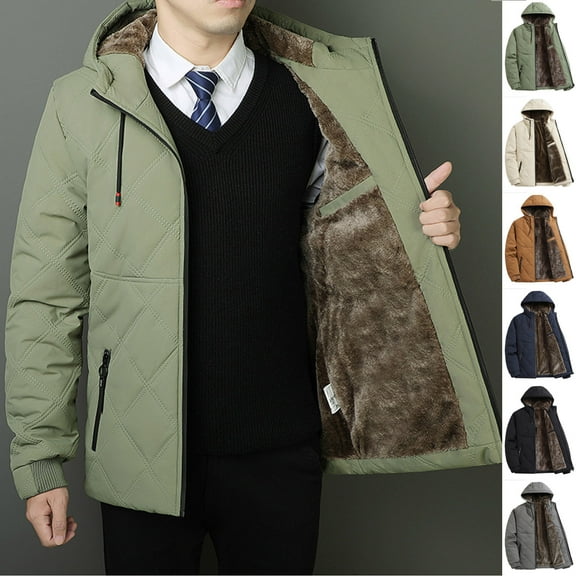 Txeol Mens Hooded Puffer Jacket Sherpa Lined Zip Up Coats with Pockets Winter Thicken Warm Quilted Coat Black L
