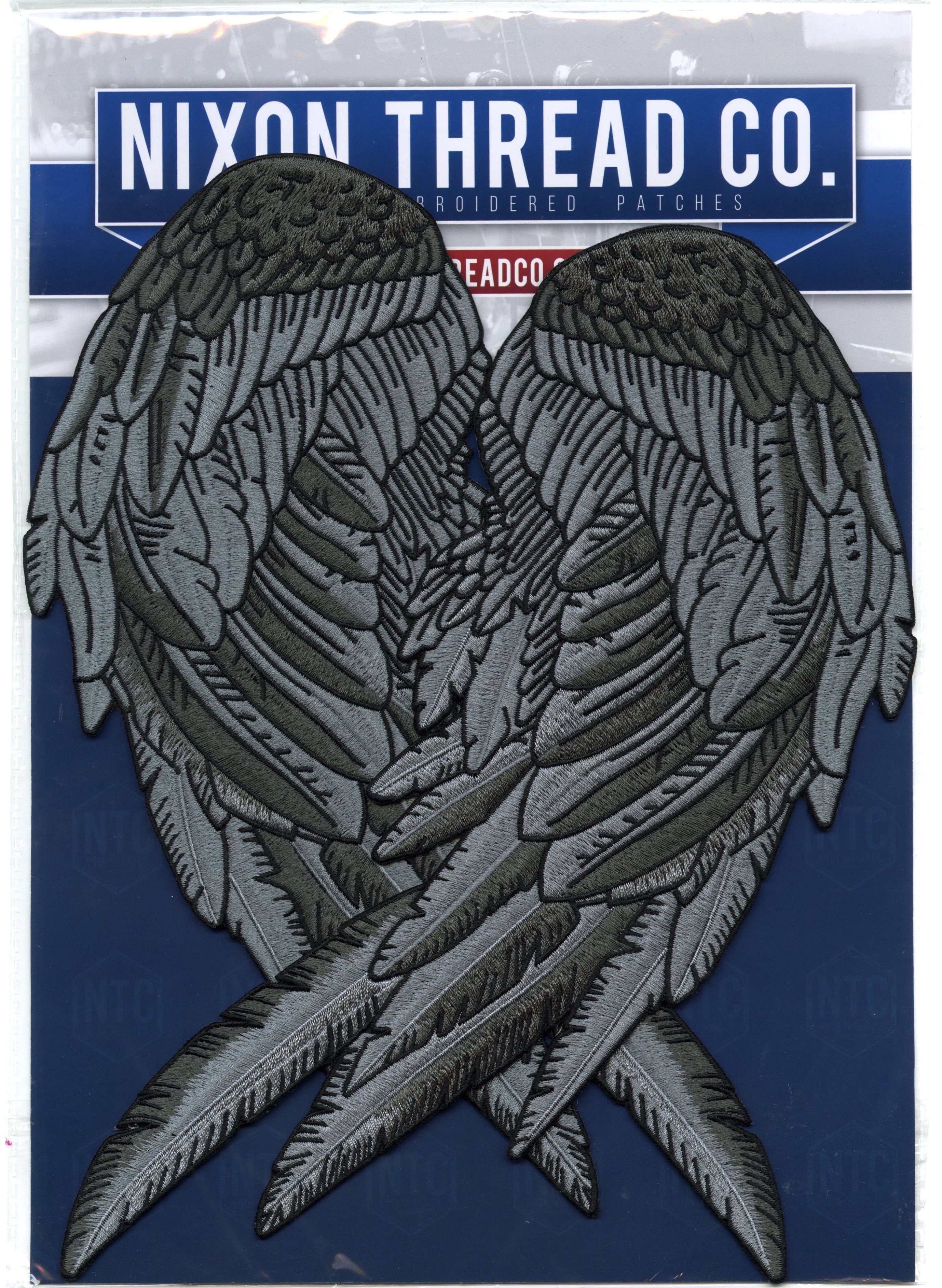 Black Angel Wing Patches 14” | "Saints & Sinners" Guardian Angels Realistic Wings and Feathers | Embroidered Back Patch for Men and Women Iron On Large 2pc. Set - by Nixon Thread Co.