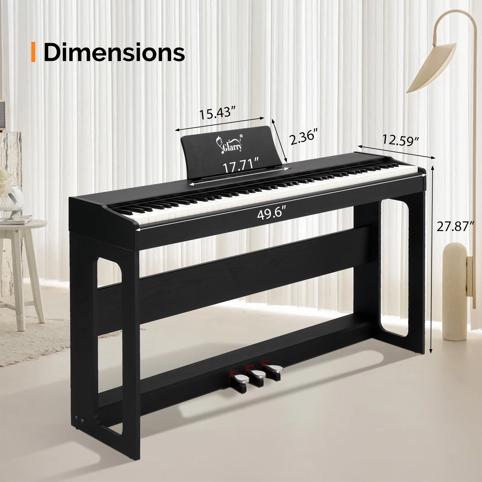 Zimtown Digital Piano 88-Key Home Full Weighted Hammer Heavy Action for Beginer, Portable Electric Keyboards Piano, Triple Pedals (Black)