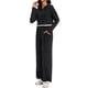 thumbnail image 4 of Conjuntos de dos piezas ATHLECHIC para mujeres, sudadera recortada de punto acanalado con medio botón y pantalones de pierna ancha, conjuntos de lounge casuales en negro, 4 of 4