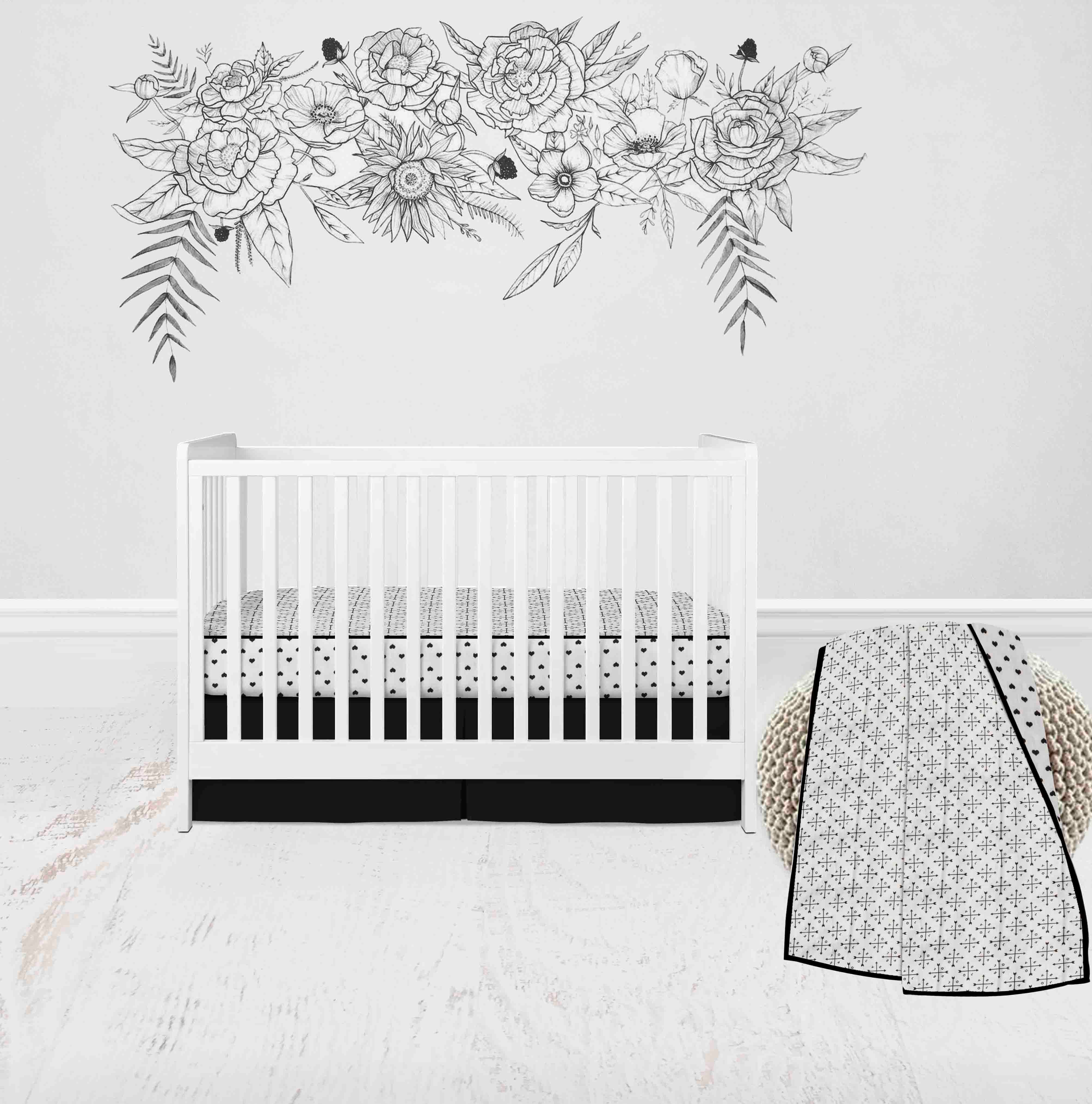 Bacati - Love Aztec Arrows/Hearts 3-Piece Muslin Crib Bedding Set - Black/Gold Unisex