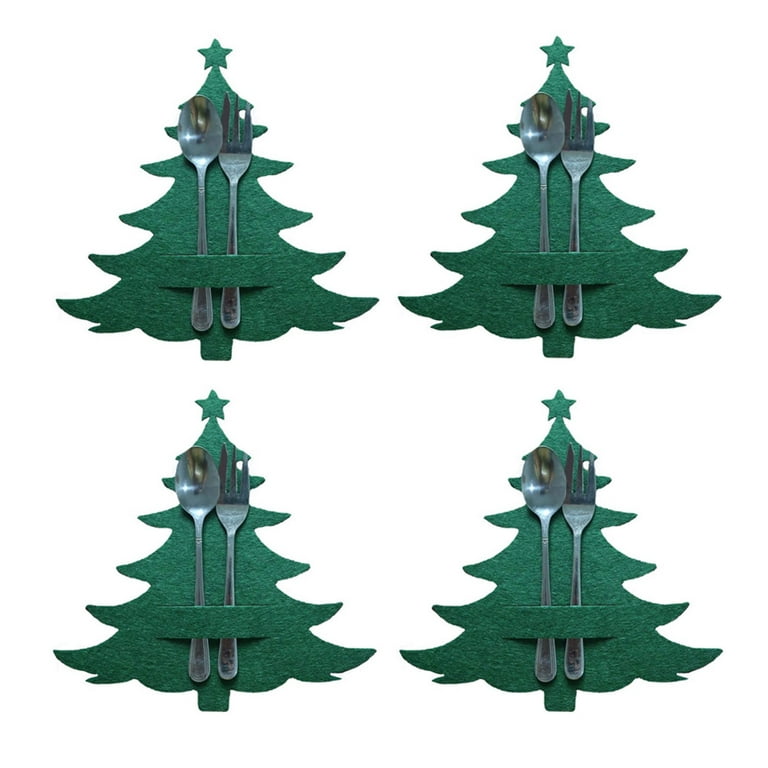 Christmas Silverware Bag  4 Pieces/Set Christmas Tree Non Woven Kitchen  Utensil Rack Christmas Thanksgiving New Year Kitchen Cutlery Rack Quilt  Rack Wall Mount 