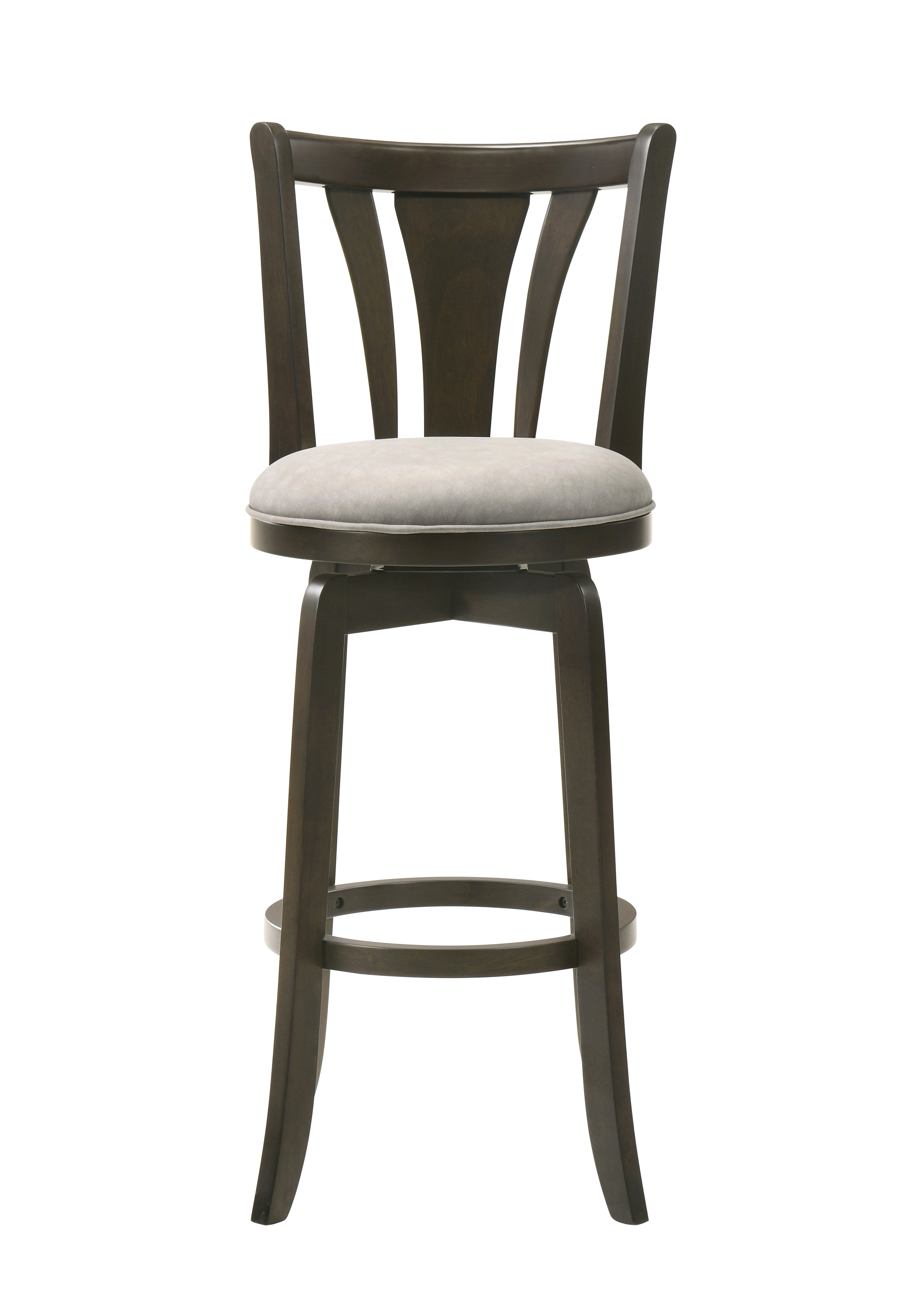 Elle 30 in. Dark Roast Bar Height Rubberwood Swivel Barstool with Grey Fabric Seat - Set of 3
