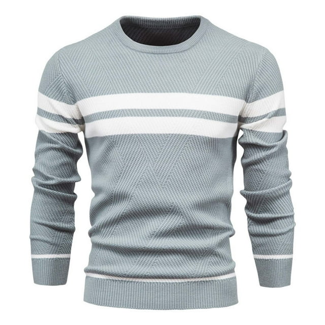 GigrtiJin Chandail Rayé pour Hommes Col Rond Colorblock Slim Chandails d'Hiver Thermiques Chauds Tricotés