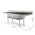thumbnail image 3 of 102 in. Three Compartment Commercial Sink Bowl Size 18x24x14 Stainless-Steel 18 Gauge with Two Drainboards (KM-SC182414-24B3), 3 of 9