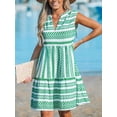 thumbnail image 4 of Cupshe Women's V Neck Beach Dress Ruffle A Line Geometric Pattern Striped Mini Summer Dresses, 4 of 6