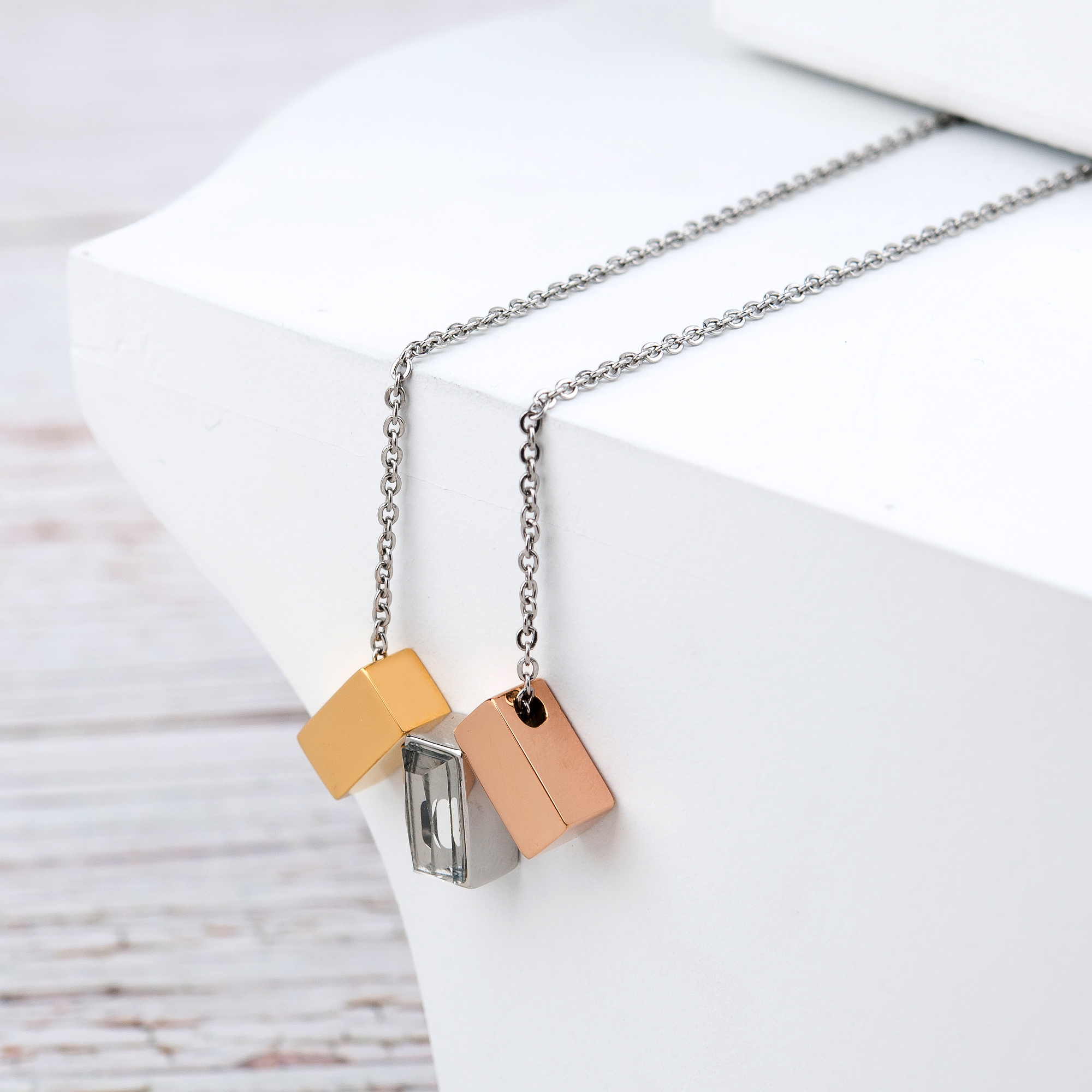 Anavia See You Cremation Necklace for Ashes, Mini See Through Urn Necklace, Mini Cube Cremation Pendant, Cremation Jewelry, Memorial Jewelry, Mini Urn w/ Multicolor Cubes-[Gold & Silver & Rose Gold]