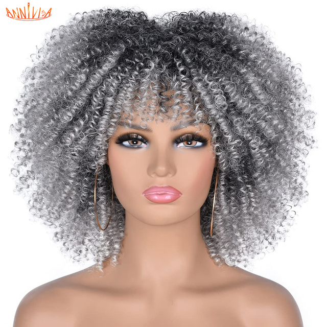 XICENShort Afro Kinky Curly Wigs With Bangs For Black Women Blonde