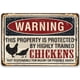 thumbnail image 1 of Letrero de metal con texto en inglés "Advertencia, cuidado, propiedad protegida, granja de pollos", calcomanía de pared de precaución, tamaño: 8 x 12 pulgadas, 1 of 4