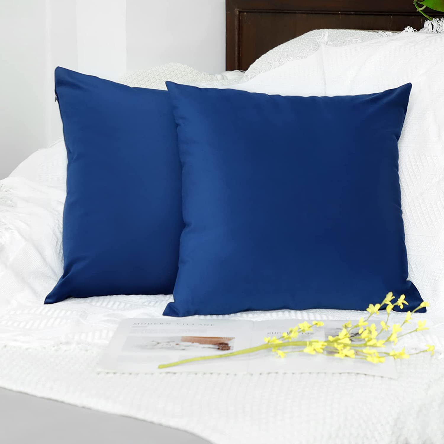 DEWEL 18 x 18 In Pillow Covers 2 Pack Throw Pillow Covers, Navy Blue