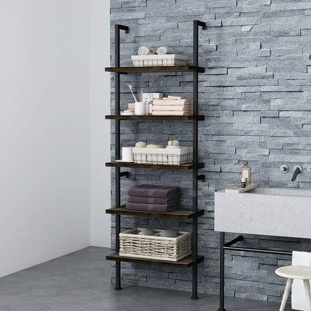 Ladder Shelf 5 Tier Bookshelf Rack Leaning Wall Shelf For Living