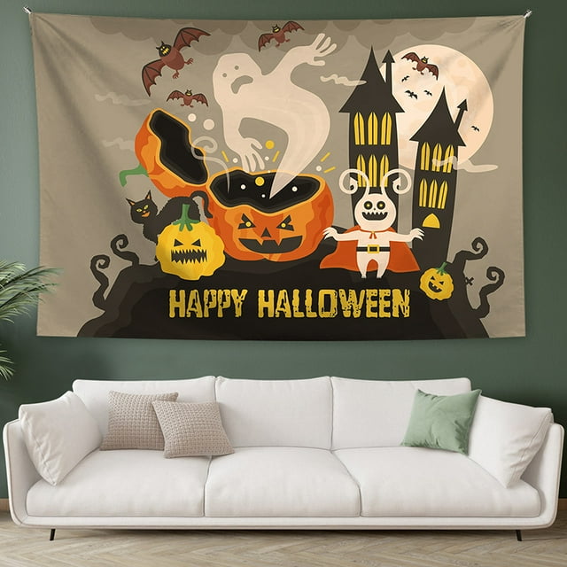 Tapestry Happy Halloween para pared, 150 x 130 cm, microtela de fibra