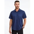 thumbnail image 3 of HISDERN Men's Blue Short Sleeve Dress Shirt Breathable Smooth Drape Stretch Button Up Shirt Office Work, 3 of 11