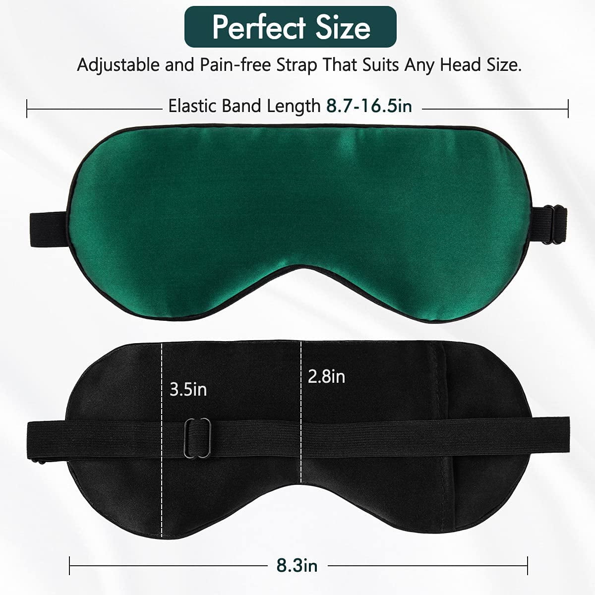 Silk Sleep Mask Eye Mask Blindfold with Double Layer Silk Filling and Elastic Strap for Full Night's Sleep, Travel and Nap, Soft Eye Cover Eyeshade with (Green)
