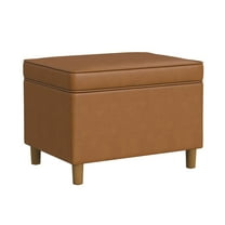 Fero Storage Ottoman, 24in Rectangular Hinged Lid, Brown Faux Leather