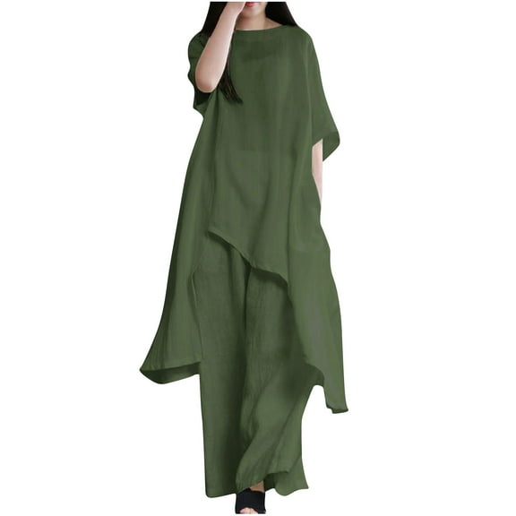 2026 ! JINMGG Two Piece Outfits Women, 2026 Fashion Fall Women's Summer Suit Fashion Short Sleeve Solid Color Trousers Casual Two-Piece Suit Army Green XXXXXL