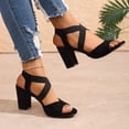 thumbnail image 3 of Rokment Black High Heels Dressy Sandals for Women Ladies 2026 Summer Fashion Casual Suede Open Pointed Toe Chunky Block Heeled Ankle Strap Strappy Dress Sandals A Size 6, 3 of 7