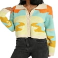 thumbnail image 1 of Women‘s Button Down Sweater Crop Tops Long Sleeve Color Block Knit Cardigan Lapel Spring Fall Outwear, 1 of 6