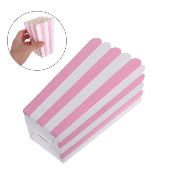 OUNONA 24pcs Small Pink Striped Popcorn Holders Movie Theater Snack Boxes Suitable For Birthday Party Snack Decorations And Picnic Treats