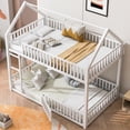 thumbnail image 3 of Bellemave Metal House Bunk Bed with Fence Guardrails and Ladder Twin over Twin Low Bunk Bed Frame Twin Floor Bunk Bed with Ladder(White), 3 of 10