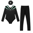 thumbnail image 3 of TiaoBug Gymnastics Leotard for Girls Long Sleeve Dance Unitard Biketard with Leggings Hair Band Set Light Green&Black 10, 3 of 5
