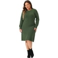 thumbnail image 3 of DARING DIVA Plus Size Sweater Fall Crew Neck Long Sleeve Dress 1X Army Green, 3 of 6