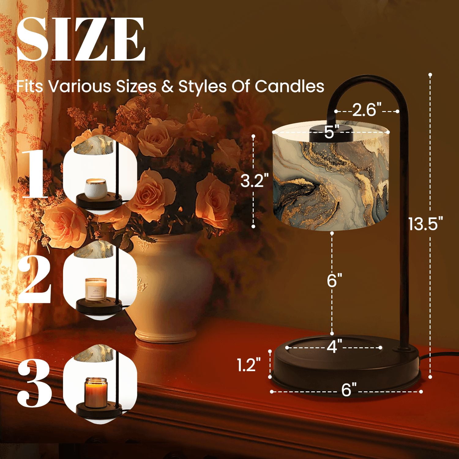 Candle Warmer Lamp with Timer Dimmer Luxury abstract fluid art alcohol ink technique mixture dark Candle Lamp Warmer for Jar Candle with 4 Bulbs Gifts for Women House Warming Gifts