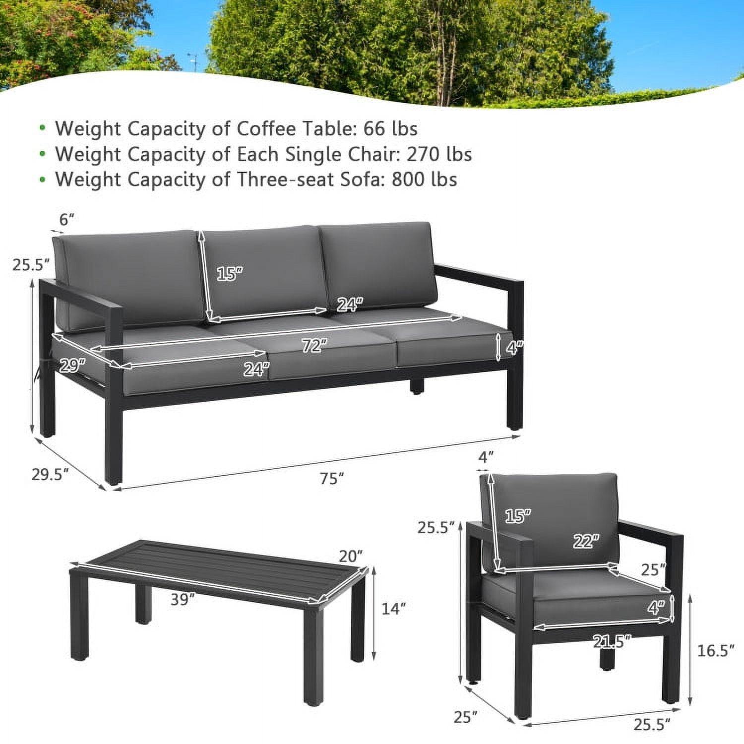 Aimee Lii 4 Pieces Outdoor Patio Furniture Set for Backyard and Poolside, Patio Conversation Sets, Gray Aimee Lii 4 Pieces Outdoor Patio Furniture Set for Backyard and Poolside, Patio Conversation Sets, Gray