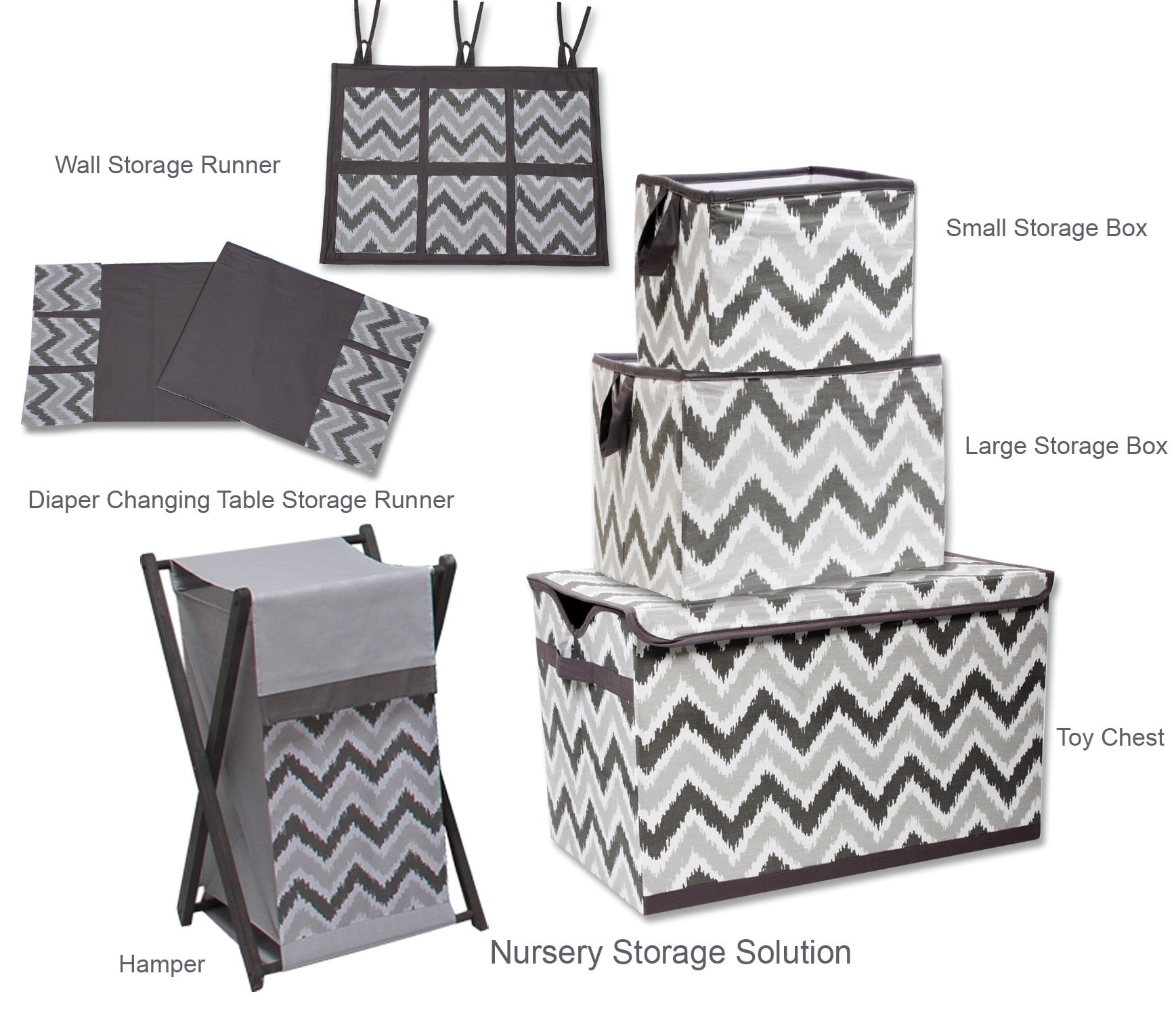 Bacati - Mix N Match Ikat Chevron/Dots Nursery Storage Items, Grey