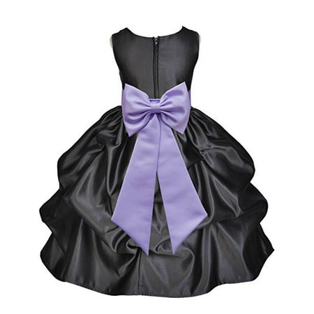 Ekidsbridal Black Satin Pick-Up Flower Girl Dress Junior Toddler Formal Special Occasions Dresses Wedding Pageant Recital Reception Birthday Party Girl Princess Ball Gown Dance 208T