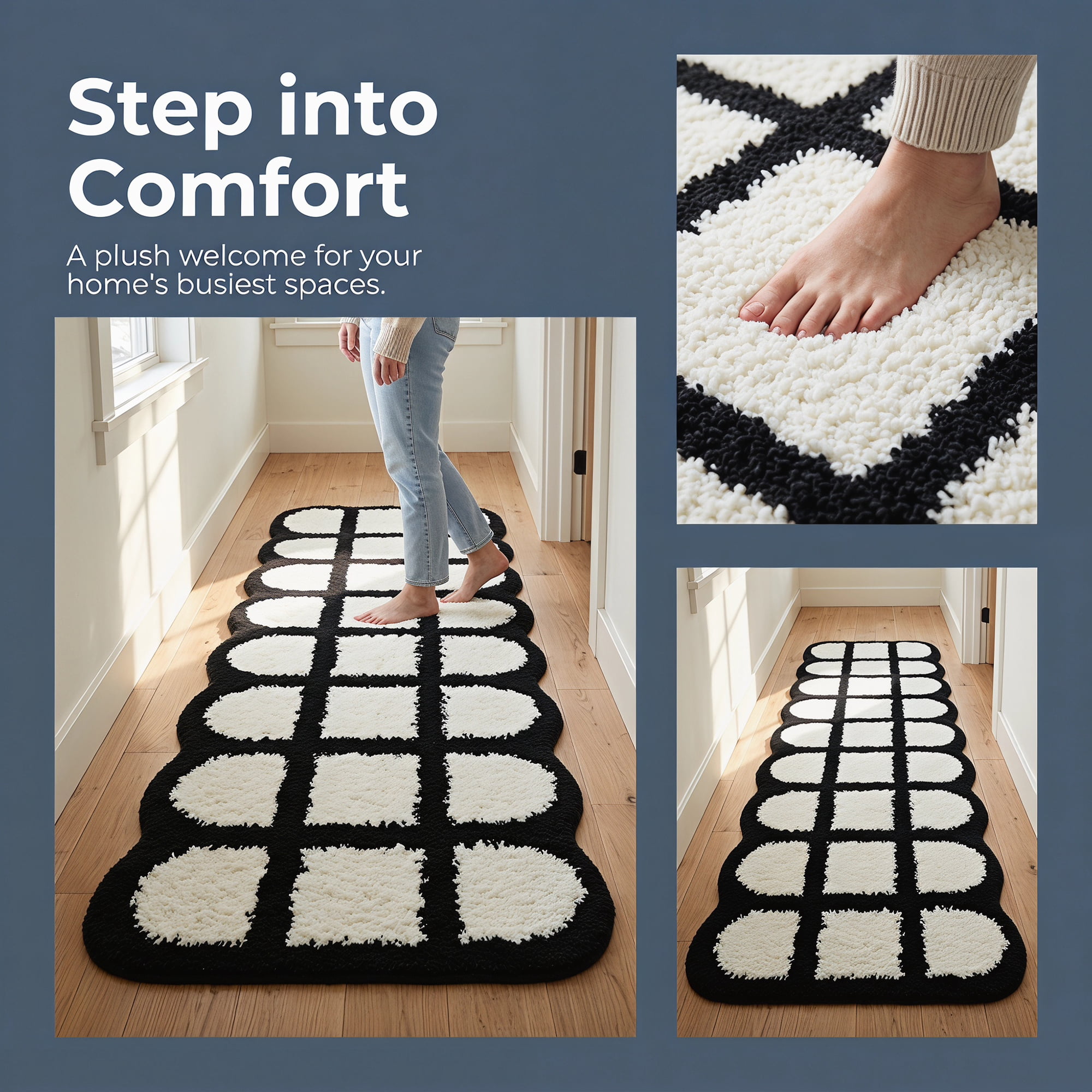 Unique Bargains Extra Long Shaggy Faux Fur Non-Slip Plush Rug Black White 47" x 16"