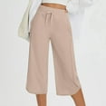 thumbnail image 4 of Eryao Women's Capri Pants Wide Leg Athletic Yoga Capris with Pockets Lightweight Hiking Lounge Drawstring Pants Beige L, 4 of 9