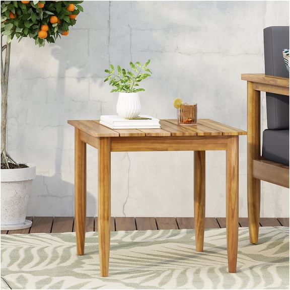 JERFIT Acacia Wood Side Table, 20x20 Inch Teak End Table with Slat Top for Outdoor Patio, Rustic Modern Nightstand for Living Room