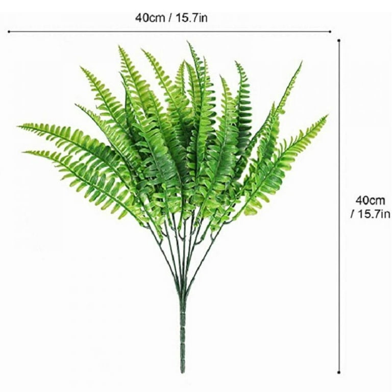 4pcs Artificial Fake Boston Fern Plastic Plants Bushes Artificial Ferns Plant for Outdoor UV Resistant (Green)