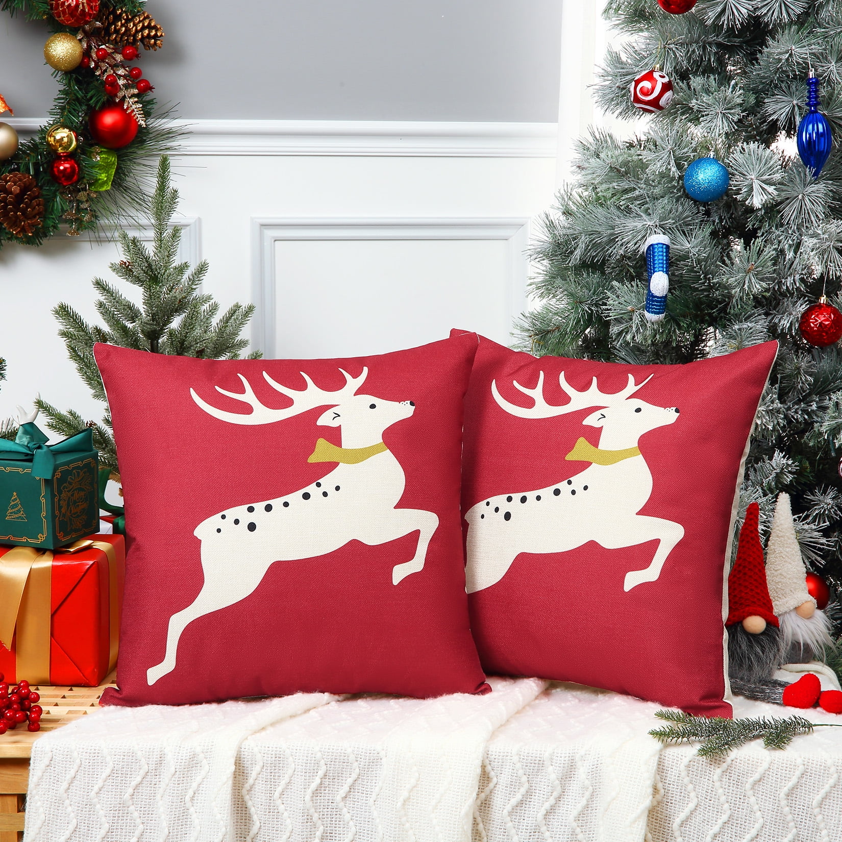 Hoplee hoplee christmas pillow covers white throw pillow covers 18x18 set  of 4 for home decor