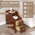 thumbnail image 3 of Resenkos Solid Wood End Table with Pull out Tray and 2 Storage Drawers, Narrow Bedside Table, Nightstand for Bedroom, Brown, 3 of 4