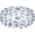 thumbnail image 2 of Blue Coastal Round Tablecloth 60 Inch - Waterproof Fabric Table Cloth Protector, Summer Beach Nautical Seaside Starfish Shell Tablecloths Washable Table Cover for Kitchen Coffee Table, 2 of 6
