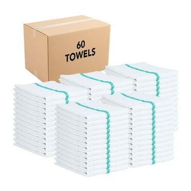 Arkwright Bar Mop Towels (16x19, (Bulk Case of 60), Cotton, White with Green Stripe