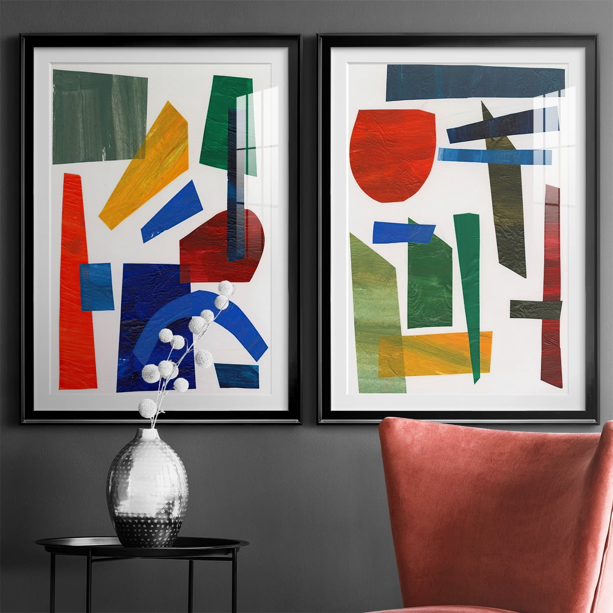 Wexford Home Colorful Shapes I Premium Framed Print, 26.5" x 36.5" - Ready to Hang, Black (Set of 2)