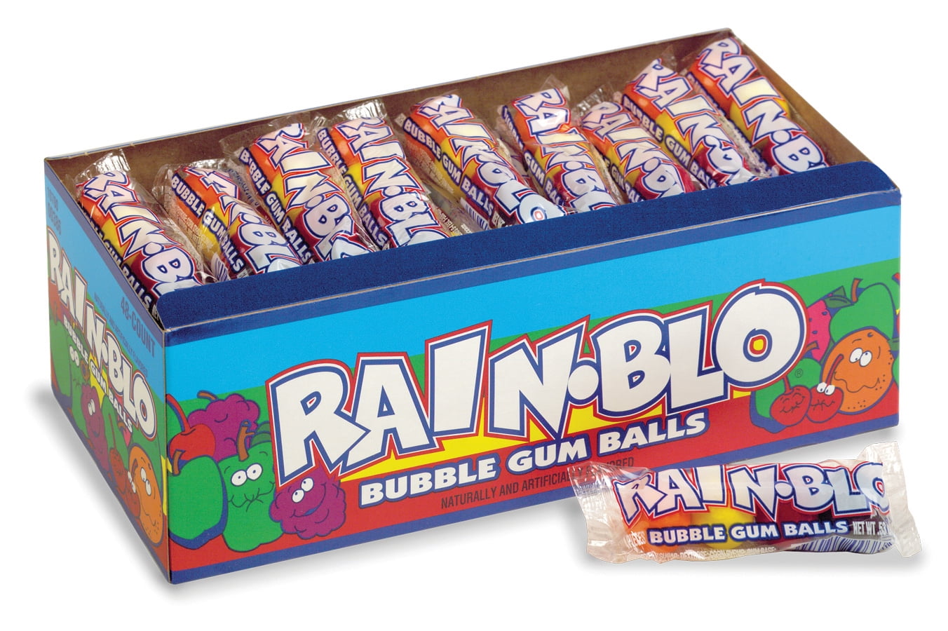 Rain-Blo Bubble Gum, Assorted, 0.53 Ounce Bag, Pack of 48