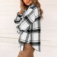 thumbnail image 4 of IROINNID Women's Shacket Jacket Turndown Lapel Plaid Long Sleeve Comfy Casual Full Sleeve Plaid Turndown Outerwear Jackets, White, 4 of 9