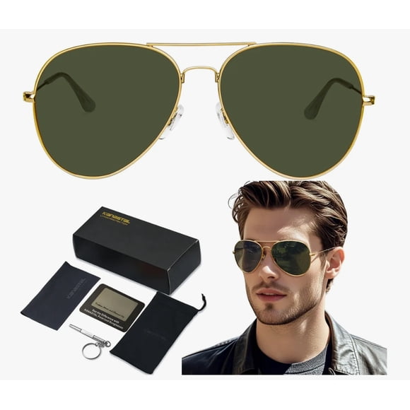 Lentes De Sol Hombre Dama Moda Uv Clásico Retro Piloto Gota Modelo Verde