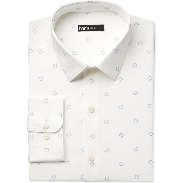 Bar III - Camisa de vestir con botones de herradura para hombre, color blanco, cuello de 16.5 pulgadas, manga de 32 a 33 pulgadas