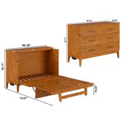AFI Santa Fe Full Wood Murphy Bed Chest with 6 Mattress and Charger, Light Toffee