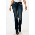 thumbnail image 2 of Grace in LA Women's Embroidered Yoke Distressed Faux Flap Pocket Bootcut Stretch Jeans (33), 2 of 3