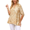 thumbnail image 4 of INSPIRE CHIC Womens Roll Up 3/4 Sleeve Tops V Neck Floral Print Shirts Dressy Casual Work Tunic Blouses L Khaki, 4 of 5
