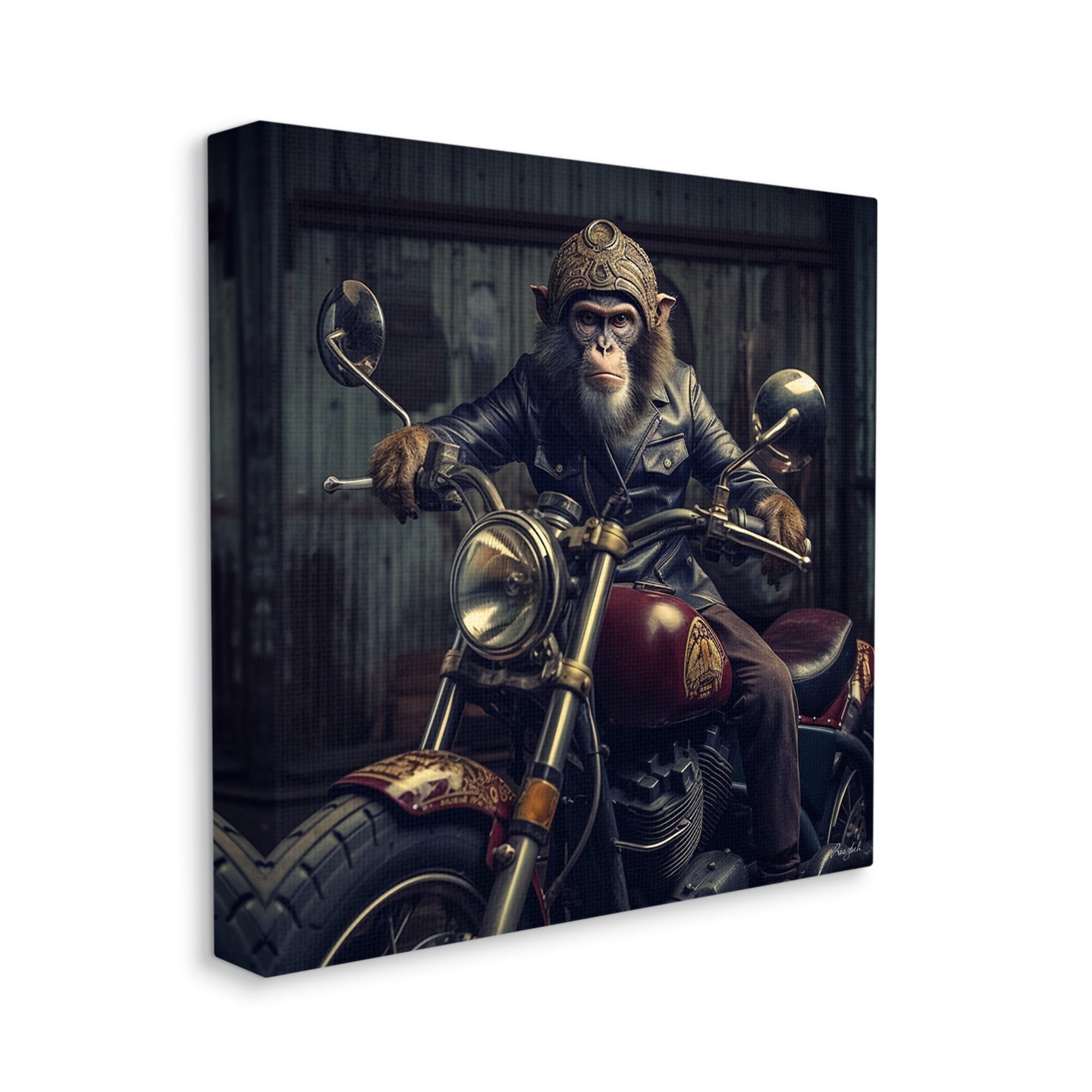 Stupell Industries Gorilla Motorcycle Portrait Animals & Insects Painting Gallery Wrapped Canvas Art Print Wall Art, 30 x 30